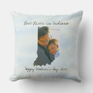 Love Lives In Indiana State Shaped Custom Photo Cushion