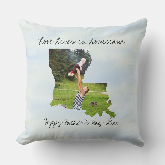 Love Lives In Louisiana State Shaped Custom Photo Cushion (Front)