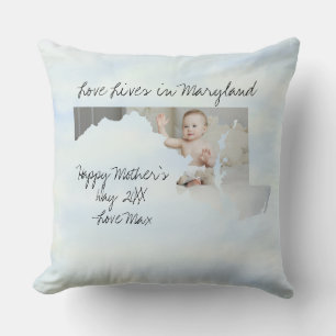 Love Lives In Maryland State Shaped Custom Photo Cushion