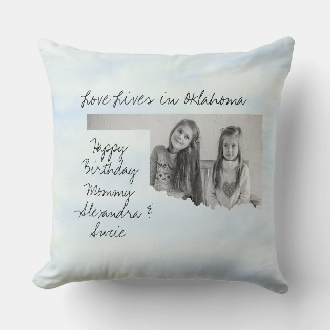 Love Lives In Oklahoma State Shaped Photo Cushion (Front)