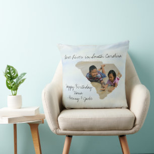Love Lives In South Carolina State Shaped Photo Cushion