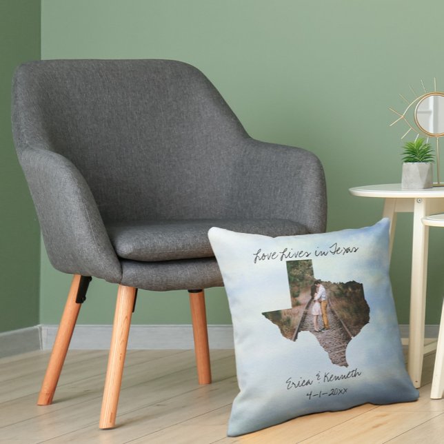 Love Lives In Texas State Shaped Custom Photo Cushion (Creator Uploaded)