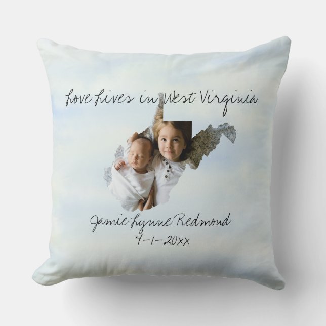 Love Lives In West Virginia State Shaped Photo Cushion (Front)