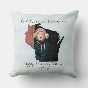 Love Lives In Wisconsin State Shaped Custom Photo Cushion