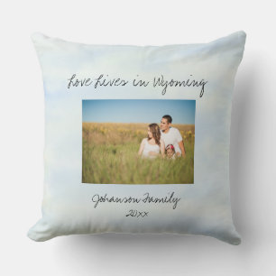 Love Lives In Wyoming State Shaped Custom Photo Cushion
