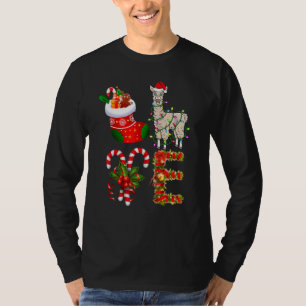 Love Llama Christmas Lights Led Santa Hat Christma T-Shirt