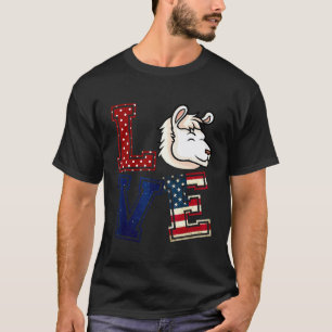 LOVE Llama Face American Flag Patriotic 4th Of Jul T-Shirt