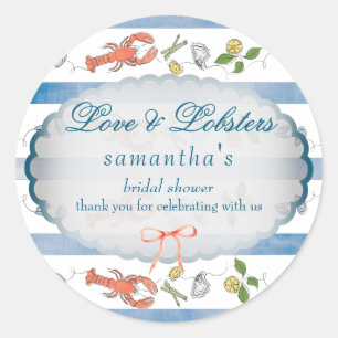 Love & Lobster Coquette Bow Wedding Bridal Shower Classic Round Sticker
