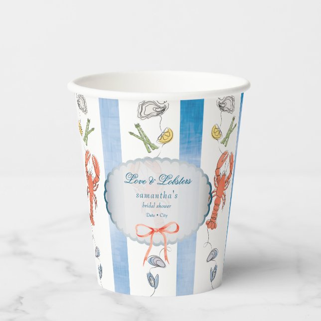Love & Lobster Coquette Bow Wedding Bridal Shower Paper Cups (Front)