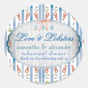 Love & Lobster Coquette Wedding Rehearsal Dinner Classic Round Sticker