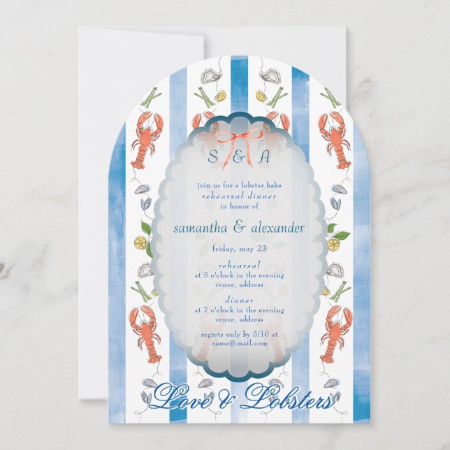 Love & Lobster Coquette Wedding Rehearsal Dinner Invitation (Front)
