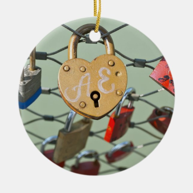 Love Lock Ceramic Tree Decoration (Front)