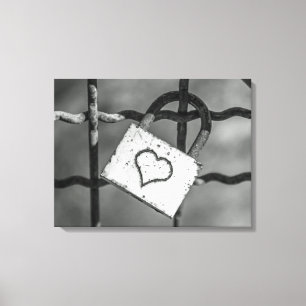 Love lock in black and white canvas print