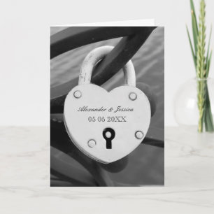 Love locker on bridge engagement greeting cards