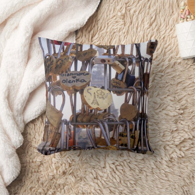 Love Locks and Eiffel Tower. Paris. France. Cushion (Blanket)