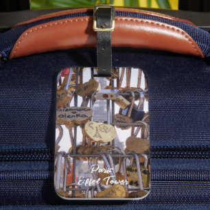 Love Locks and Eiffel Tower. Paris. France.  Luggage Tag