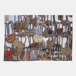 Love Locks and Eiffel Tower. Paris. France. Tea Towel