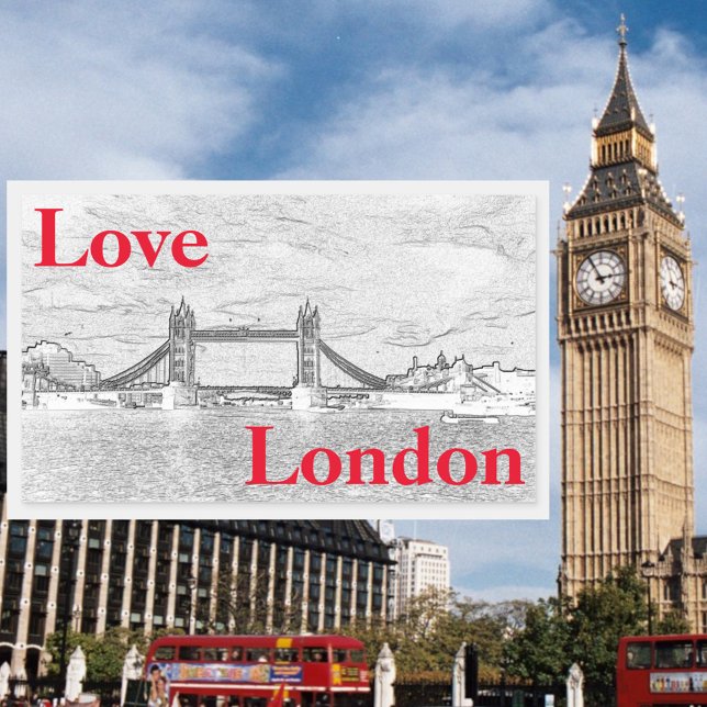 Love LONDON Tower Bridge modern embossed Rectangular Sticker (Front with Background)