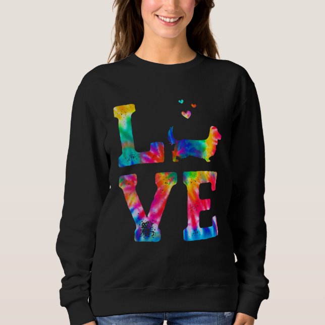 Love Long Haired Dachshund Tie Dye Dog Mum Dad Sweatshirt (Front)