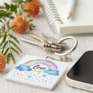 Love Loud Rainbow Cute Pastel Rainbow Art Key Ring