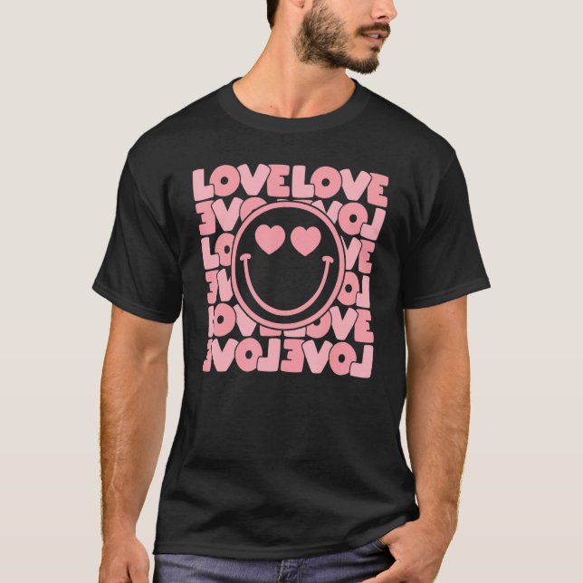 Love Love Happy Face Heart Eyes Retro Valentine's  T-Shirt (Front)