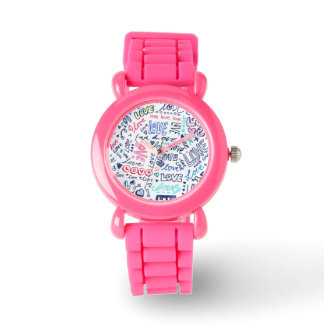 Love Love Love - Cute Girly Pink Glitter Watch
