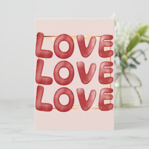 Love Love Love Happy Valentine's Day Card Red Pink