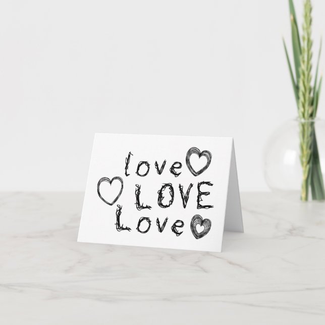 Love, Love, Love in Scratchy Writing Greeting  Card (Front)