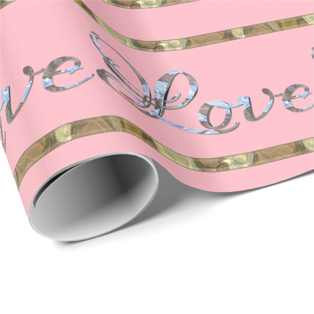 Love Love Love Pink Elegant Designer Wrapping Paper (Roll Corner)