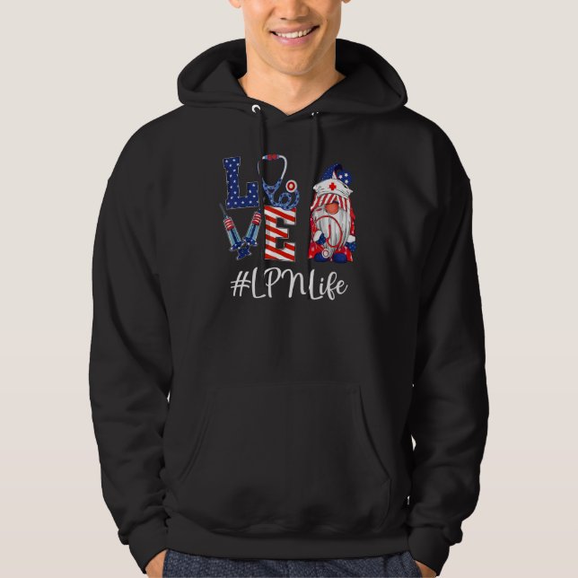 Love Lpn Life Nurse Gnome American Flag 4th Of Jul Hoodie (Front)