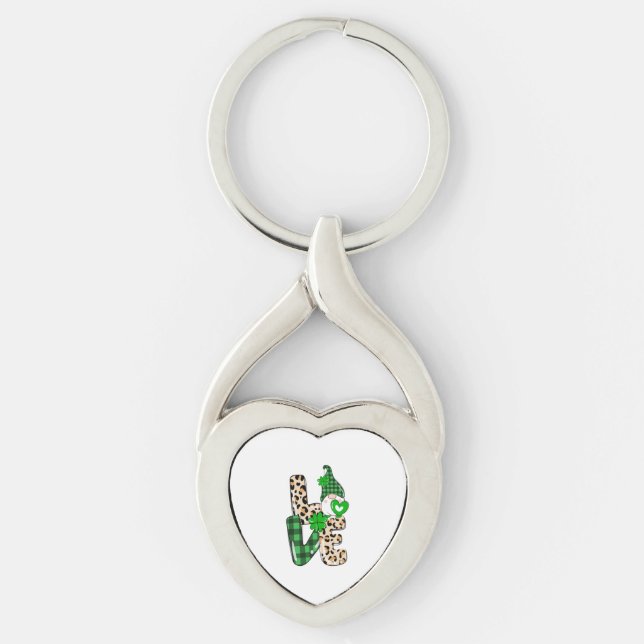 LOVE Lunch Lady Gnome Funny St Patrick's Day Shamr Key Ring (Front)