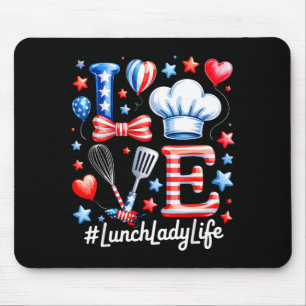 Love lunch lady life 4th of july american flagLove Mouse Mat