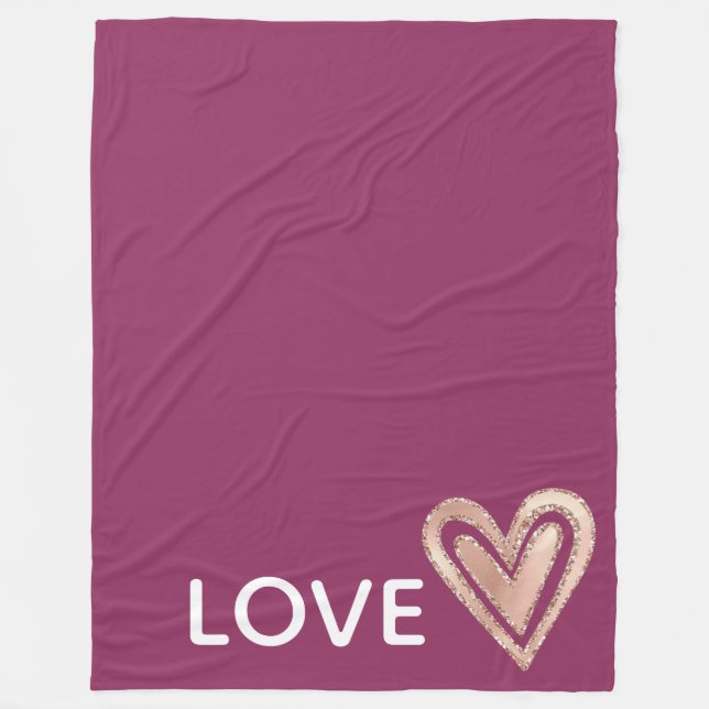 Love Magenta Blush Pink Heart Fleece Blanket (Front)