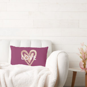 Love Magenta Blush Pink Heart Lumbar Cushion