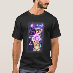 Love Magical Corgi Purple Roses Flower Butterfly T-Shirt