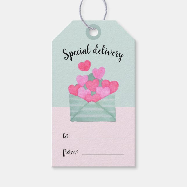 Love Mail Hearts Pastel Mint Pink Gift Tag (Front)