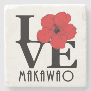 LOVE Makawao Hawaii Red Hibiscus Stone Coaster