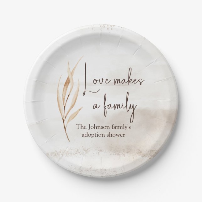 "Love makes a family" Adoption shower  Paper Plate (Front)