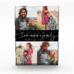 Love Makes a Family Modern Script Black Photo Block<br><div class="desc">Modern and whimsical family memory photo block featuring 4 photos of the family with a hand written script that says "Love makes a family" with tiny hearts. Black and white.</div>