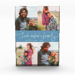 Love Makes a Family Modern Script Denim Blue Photo Block<br><div class="desc">Modern and whimsical family memory photo block featuring 4 photos of the family with a hand written script that says "Love makes a family" with tiny hearts. Denim blue.</div>