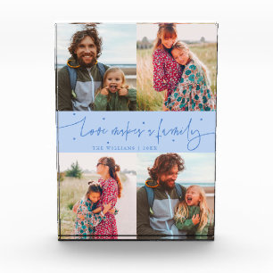 Love Makes a Family Modern Script Icy Blue Photo Block