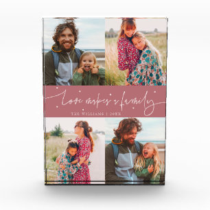 Love Makes a Family Modern Script Pink Photo Block