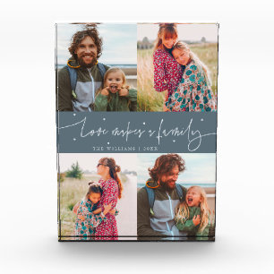Love Makes a Family Modern Script Slate Blue Photo Block