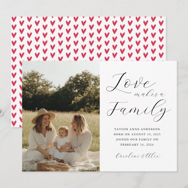 Love Makes A Family Photo Adoption Birth Announcement (Front/Back)