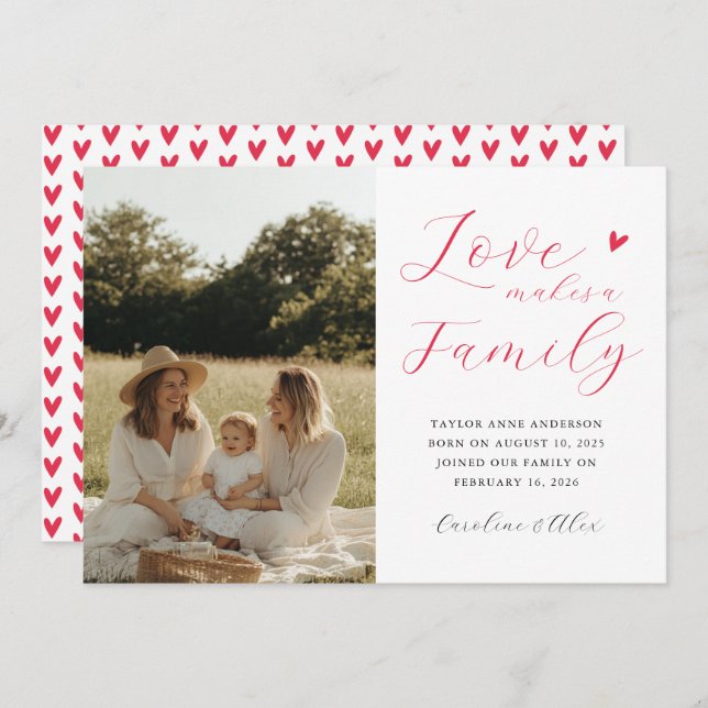 Love Makes A Family Photo Adoption Birth Announcement (Front/Back)