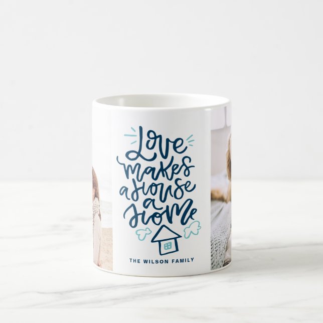 Love Makes a House a Home Lettering Two Photo Mug (Center)