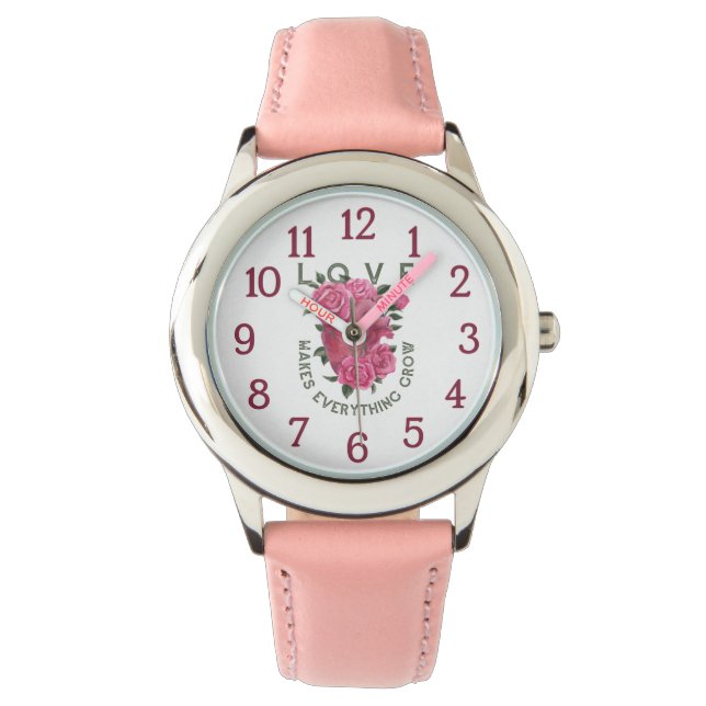 Love Makes Everything Grow – Floral Heart Watch (Front)