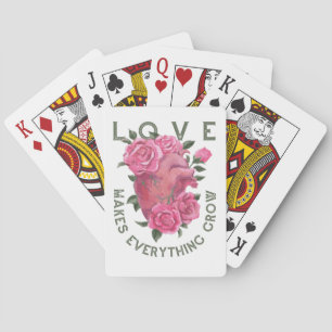 Love Makes Everything Grow – Romantic Floral Art Playing Cards