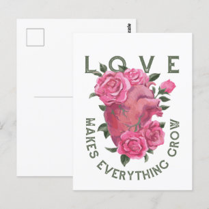 Love Makes Everything Grow – Romantic Floral Art  Postcard