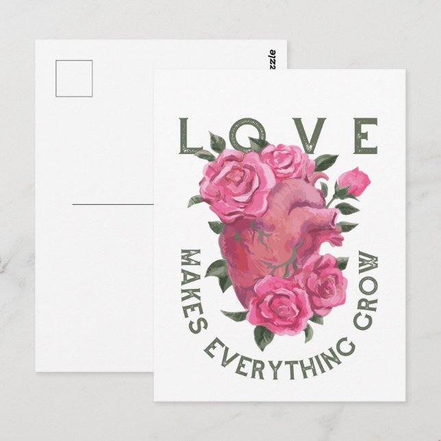 Love Makes Everything Grow – Romantic Floral Art  Postcard (Front/Back)